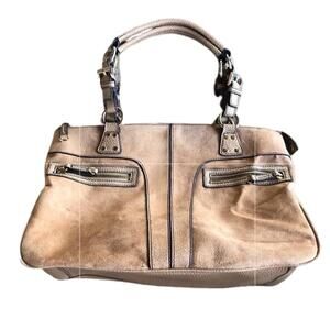 Mondani purse in tan leather with buckle detail on the straps